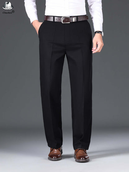 1pc Classic Fit Men'S Dress Pants - 100% Cotton, Solid Color, Non-Stretch, Regular Length, for Autumn/Winter - Business Casual Style