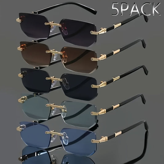 5/6 Pairs of New Stylish Glasses in Various Colors, Frameless Elegant Eyeglasses with Metal Texture, Unisex Design, Perfect Gift for Couples and Sisters