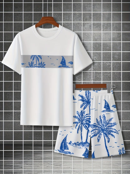 2025 New Men's Casual T-Shirt and Shorts, Regular Print, Fashion Sportswear, Summer Cool 3D Printed Breathable Outdoor Leisure Short Sleeve Set