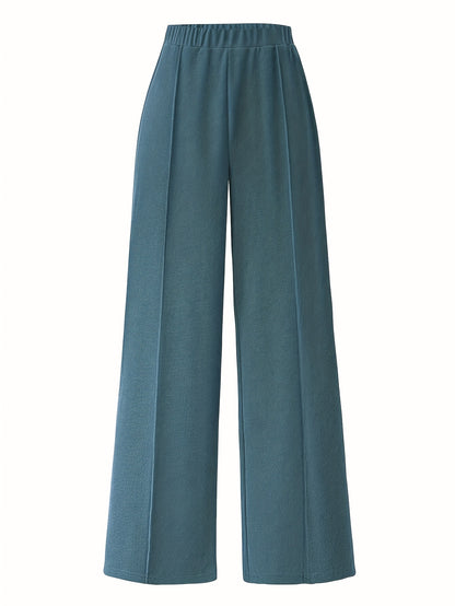 Elegant daily commuting two-piece set for ladies, featuring a color-blocked and pieced-together shirt and wide-leg trousers, suitable for all four seasons and machine washable.