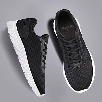 Men's Casual Sneakers - Breathable Mesh Upper, EVA Cushioned Sole, Black/White Low-Top Lace-Up Design for Gym, Running & Casual Attire