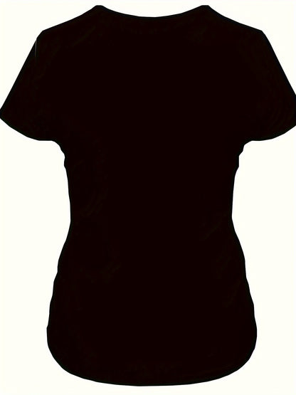 Women's Casual Sport T-Shirt, Round Neck, Heart And Happy Print, Short Sleeve, Soft Knit