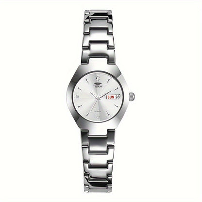 1 New Fashionable Quartz Ladies' Watch with Date Display - Black Dial, Luminous Hands & Markers, Stainless Steel Band, Casual Style, Travel & Business Use, Casual Style Watch | Minimalist Design | Quartz Movement