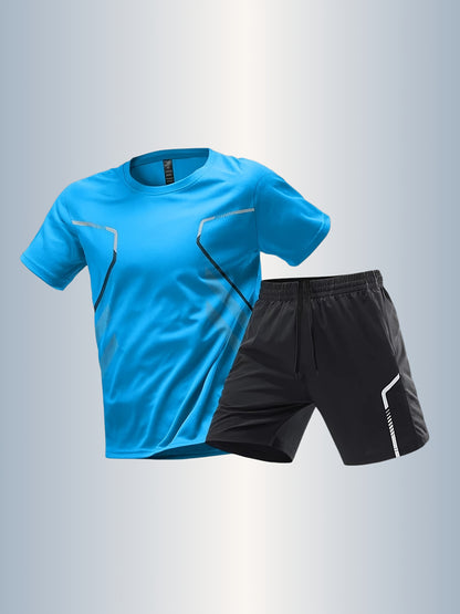Men'S Lightweight Running Set - Breathable, Quick-Dry Athletic Wear with Zipper Pockets, Ideal for Outdoor Fitness & Training, Casual Sportswear|Casual Sportswear, Athletic Wear