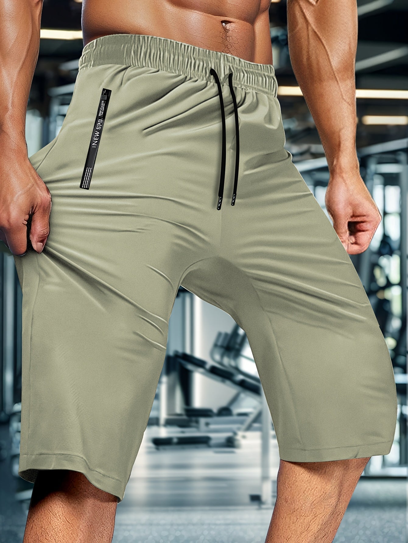 Men'S Summer Capri Pants Made from Highly Elastic Fabric, Featuring a Stylish Drawstring Elastic Waistband And Zip Pockets, Suitable for Casual Sports, Outdoor Activities, And Everyday Wear.