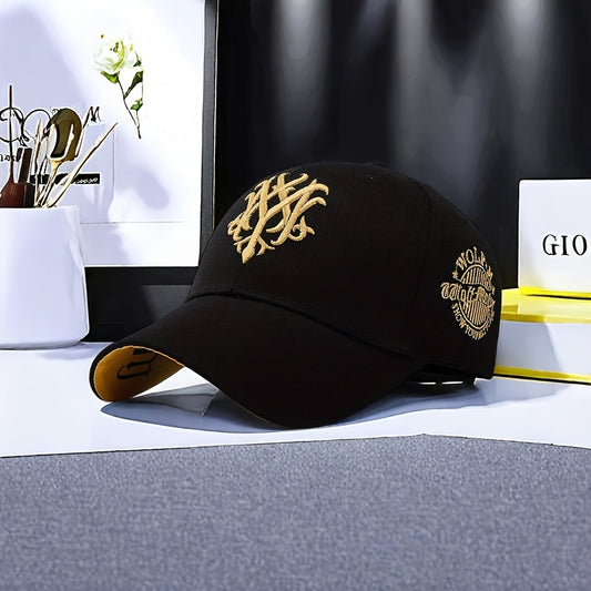 1pc Unisex Baseball Cap with "M" Design, Adjustable Metal Buckle Closure, Stylish & Comfortable for Men & Women, All-Season Wear, Black, Casual Headwear, Modern Headgear