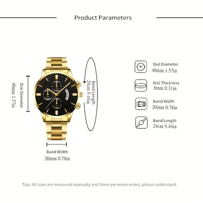 1pc Men's Stylish Black Stainless Steel Quartz Watch - Elegant Round Dial, Durable Analog Display, Perfect Gift for Valentine's Day, Birthday, Christmas, etc., Gift Watches | Elegant Wristwatches | Analog Watches