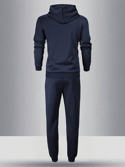 Men's Long Sleeve Hooded Sweatshirt + Threaded Sweatpants Set Spring and Autumn Solid Color Pullover Regular Long Sleeve T-shirt and Pants Belt Drawstring Casual Sports Trousers Two-piece Set