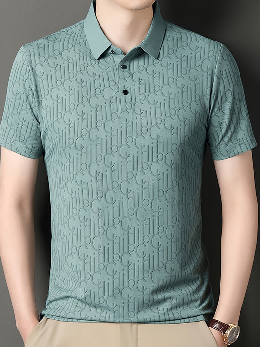Men'S Casual Summer Short Sleeve T-Shirt with "Gil" Letter Print, Light Gray, Button-Up Collar, Medium Stretch Fabric, Regular Fit, Perfect for Weekend Outings, Relaxed Outing Shirt | Letter Print Tee | Medium Stretch Fabric