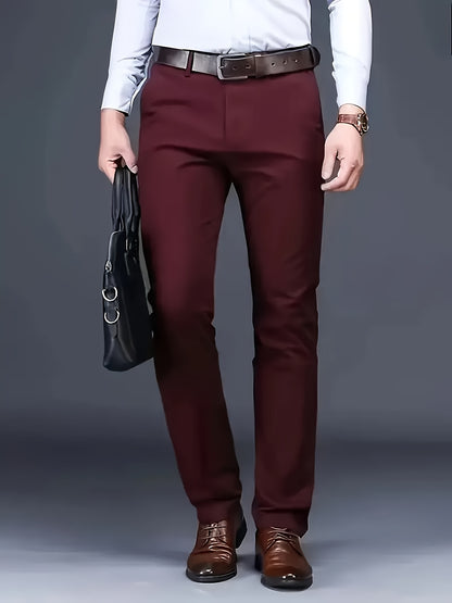 Men'S Classic Black Dress Pants - Stretchy Polyester, All-Season Comfort Fit, Regular Length, Solid Color, Allseason Pants | Stylish Dress Pants | Comfortable Fit Pants