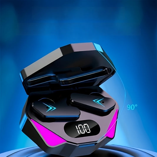Bluetours X15 Wireless Earbuds with Colorful LED Lights - Intelligent Digital Display, Extended Playtime, Clear Call Quality, Low Latency, Ideal for Gaming & Outdoor Use - No Charger Included, Gaming Headphones | LED Light Ea