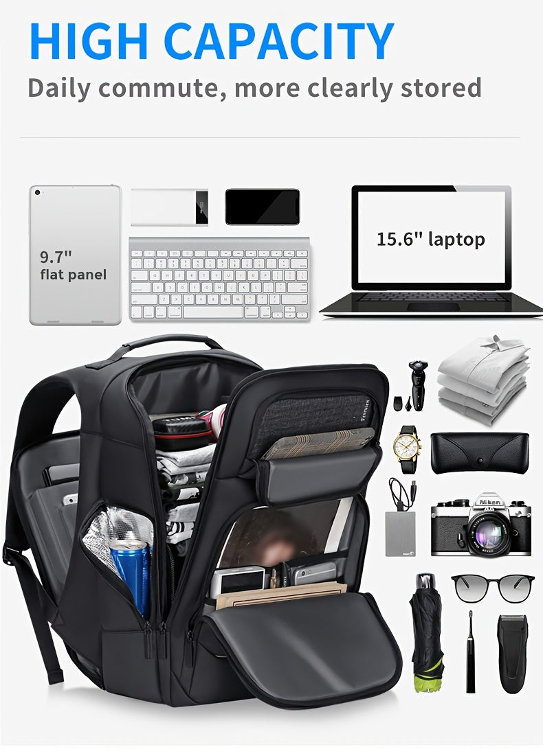 FENRUIEN Men'S Large Capacity Expandable Backpack with USB Charging, 39.62cm Laptop Bag, Durable Oxford Fabric, Multiple Compartments for Travel and Business Use, Travel Backpack | Minimalist Backpack | Durable Zippers, Lapto