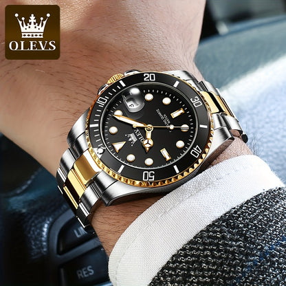 OLEVS Men'S Luxury Quartz Watch - Green Dial, Stainless Steel Band, Luminous Pointer Display, Quartz Movement, Electronic Drive, Zinc Alloy Case, Ideal for Business Casual Wea