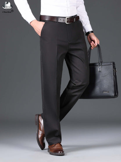 1pc Classic Fit Men'S Dress Pants - 100% Cotton, Solid Color, Non-Stretch, Regular Length, for Autumn/Winter - Business Casual Style