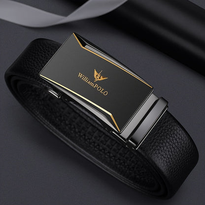 Belt Men's Genuine Leather New Automatic Buckle Pure Cow Leather Belt Business Versatile Young People High-end Trendy Trouser Belt