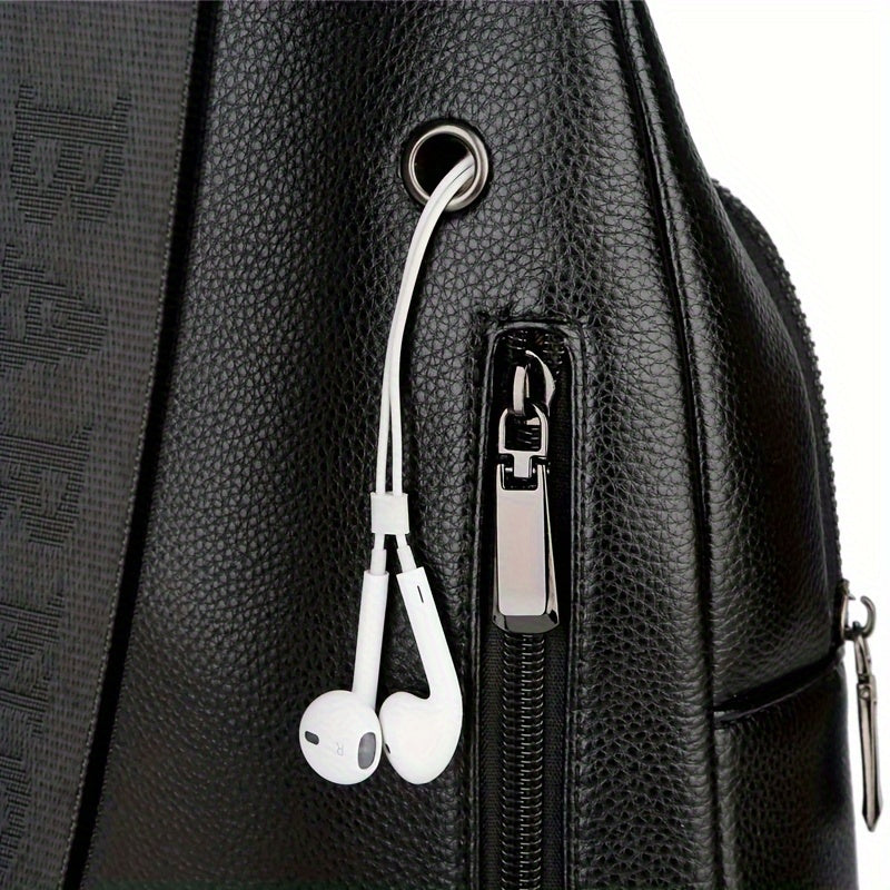 DARWNORO Men's Stylish PU Leather Sling Bag - Casual Shoulder & Crossbody Bag with Zipper Closure, Brown with White & Red Accents, Perfect for Daily Commute, Motorcycle Inspired Design, PU Leather Crossbody Bag