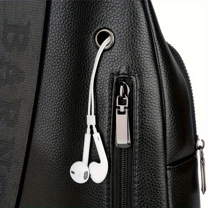 DARWNORO Men's Stylish PU Leather Sling Bag - Casual Shoulder & Crossbody Bag with Zipper Closure, Brown with White & Red Accents, Perfect for Daily Commute, Motorcycle Inspired Design, PU Leather Crossbody Bag