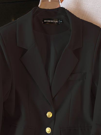 Chic Light Blue Slim-Fit Blazer կանանց համար. Նորաձև երկարաթև աշխատանքային գրասենյակային վերնազգեստ ոսկե կոճակով, էլեգանտ պոլիեսթեր գործվածք, կատարյալ գարնան և աշնան համար