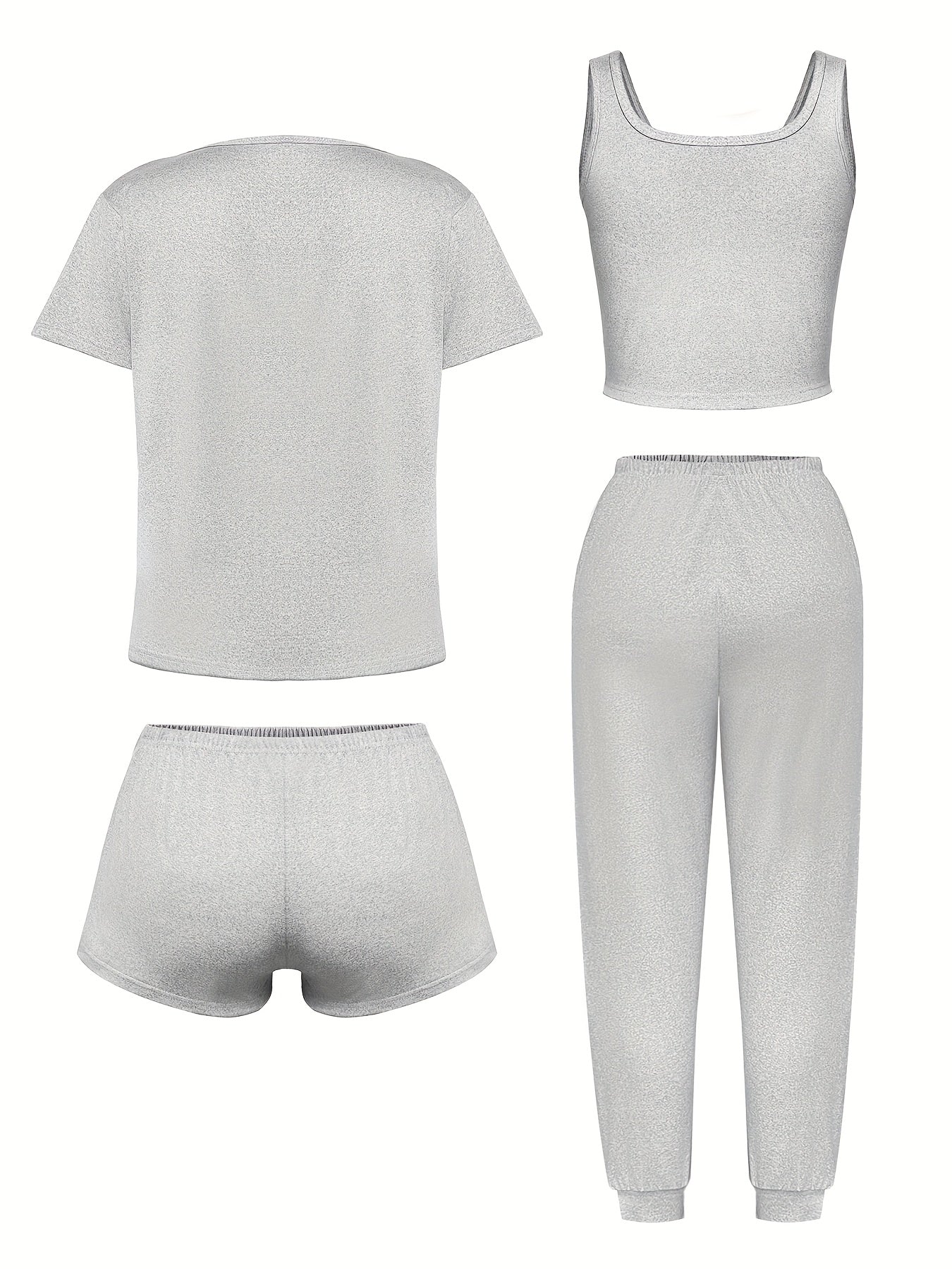 4pcs Women'S Sleepwear Set - Soft & Casual "Good Night" Print, Short Sleeve T-Shirt, Shorts & Pants with Bow Detail - Perfect for Spring, Summer, Fall & Winter - Soft, Comfortable Loungewear
