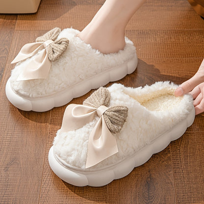 3 Sizes Available, One Style, Bow Slippers for Women Winter Indoor Home Warm Thick Sole Fluffy Slippers for Women'S Wear in Winter