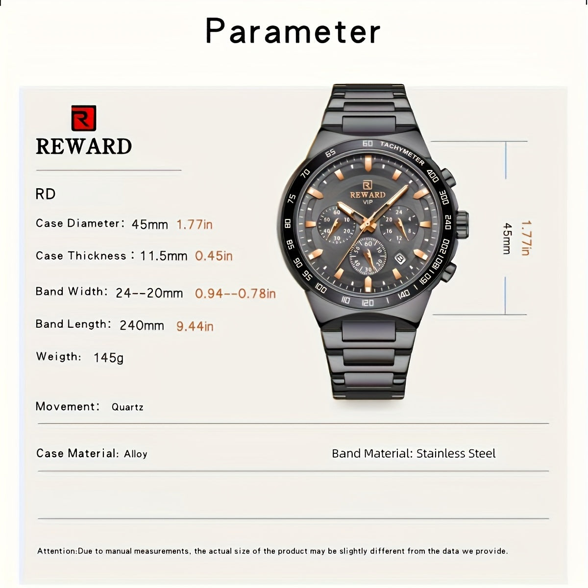 Men's Chronograph Sports Watches with Light, Stainless Steel and Quartz VIP