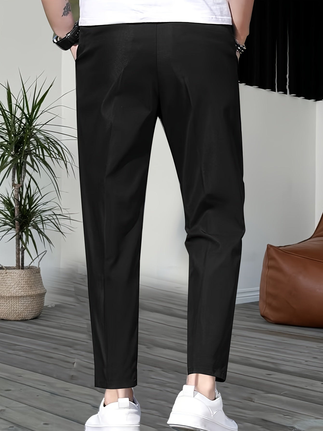 Men's Solid Pants With Pockets, Casual Drawstring Trousers For Outdoor Activities Gift