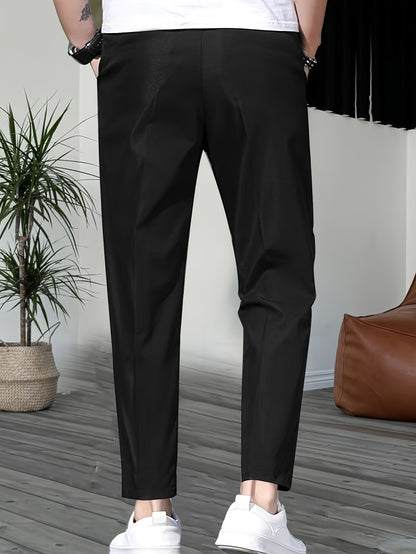 Men's Solid Pants With Pockets, Casual Drawstring Trousers For Outdoor Activities Gift