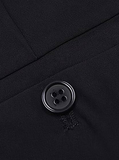 Men's Classic Straight Fit Pants - Lightweight Polyester Blend, High Waist, Button Closure, Suitable for Year-Round Wear