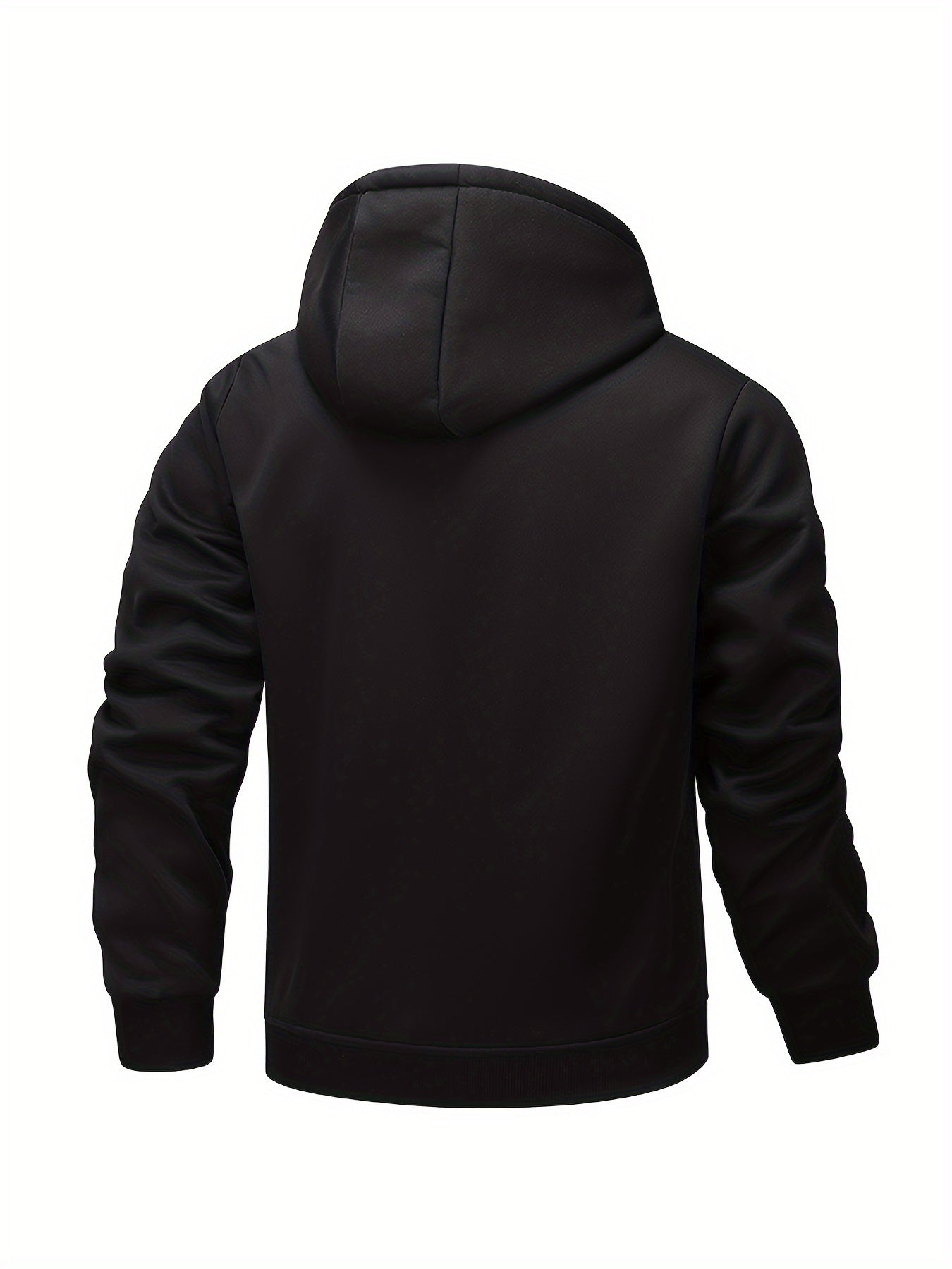 1pc Men'S Casual Style Hooded Jacket, Thick Fleece Lined, Warm Autumn/Winter Fashion, Solid Color, Polyester Knit with Pockets, Regular Fit