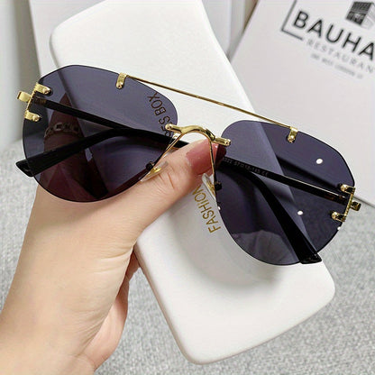 Unisex Classic Retro Double Bridge Glasses, Fashionable, No Frame, Metal Material, S Style, Ordinary Decorative for Men And Women, Casual Use