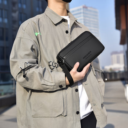WEIXIER Men's Casual Nylon Handbag - Large Capacity with Adjustable Wrist Strap, Sleek Black for Daily Use, Valentine's Day Gift for Him, Outdoor Bag | Casual Style | Nylon Material