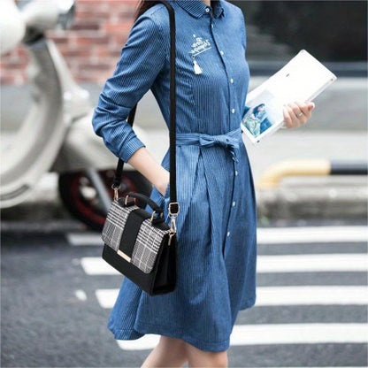Trendy Plaid Pattern Handbags, Snap Button Crossbody Bag, Women's Top Handle Flap Purses For Everyday