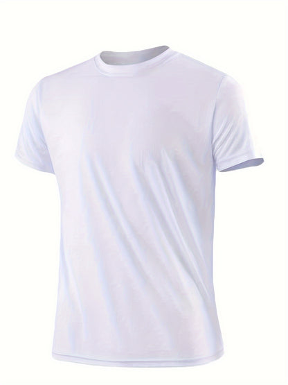 Men's Lightweight Sports T-Shirt - 100% Polyester, Moisture-Wicking, Breathable, Smooth Fabric, Round Neck, Short Sleeve, for Sports, Training, Casual, Party, Beach, Night Out - Unisex-Adult