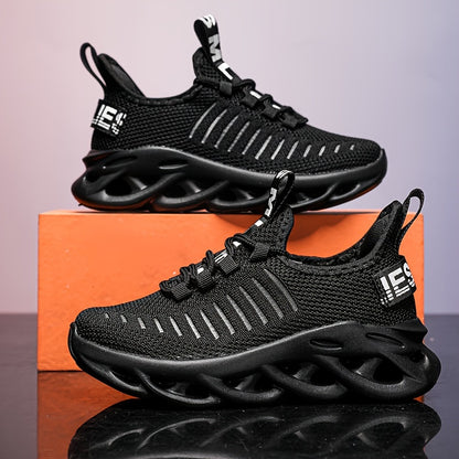 Youngsters' Breathable Knit Sneakers - Lightweight Running Sneakers with Striped Design, EVA Sole & Lace-Up Closure for Boys & Girls | All-Season Outdoor Sports & Casual Wear (Red), Big Kid Shoes, Everyday Youngsters's Footwe