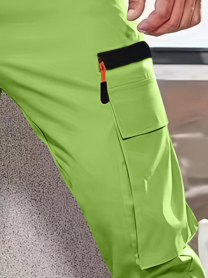 1pc Men'S Fashion Casual Cargo Pants, Solid Color Polyester Non-Stretch Fabric, All-Season Regular Fit with Multiple Pockets, Woven Straight-Leg Trousers for Sports and Leisure