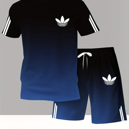 ADIDA Letter Set Short Sleeve + Shorts Two-Piece Men's Fashion Casual Round Neck T-Shirt Outfit, European Style Trendy Short Sleeve Set