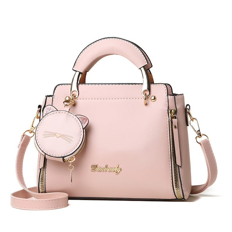 Visually Appealing Light Green Handbag with Adjustable Strap & Cat Charm – Versatile Shoulder Bag for Travel, Shopping, and Gifting, Travel Handbag | Minimalist Design | Polyester Lining, Crossbody Purse