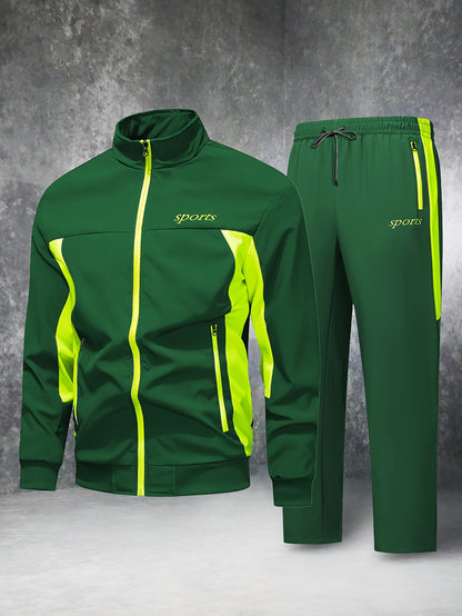 Men'S Casual Patchwork Athletic Suit Comfortable And Good Wear Coat And Long Pants Tracksuit