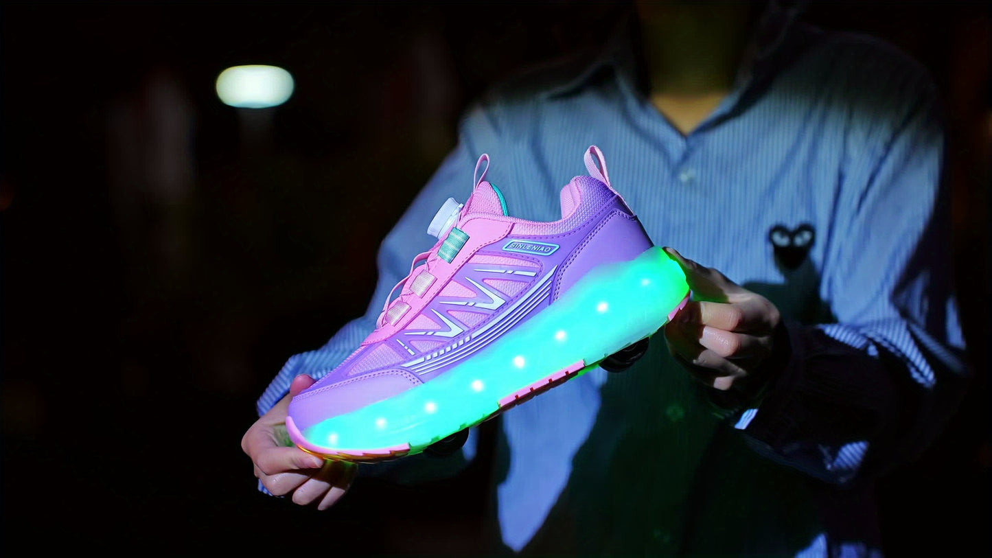 Children's pulley shoes for girls rechargeable glowing four-wheel removable sneakers with wheels
