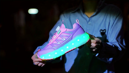 Children's pulley shoes for girls rechargeable glowing four-wheel removable sneakers with wheels