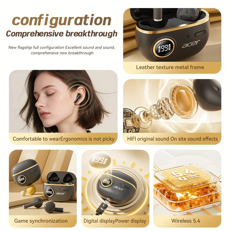ACER TWS Wireless Earbuds with Deep Bass & Noise Cancellation, Long-Lasting Comfort, HIFI Sound, Touch Controls, Fast Delivery, Compatible with Phones/Tablets/Laptops, Ideal for Running, Music, Business, and More, Wireless Ea
