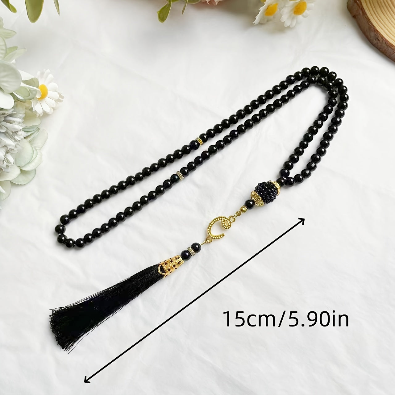 Simple Classic Black Glass Prayer Beads, 99 Count Handheld Tasbih - No Plating, Daily & Gift Occasion Versatile Strand