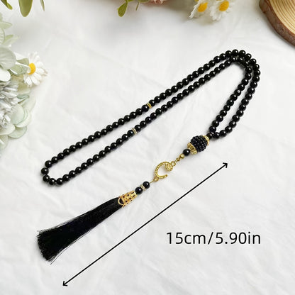 Simple Classic Black Glass Prayer Beads, 99 Count Handheld Tasbih - No Plating, Daily & Gift Occasion Versatile Strand