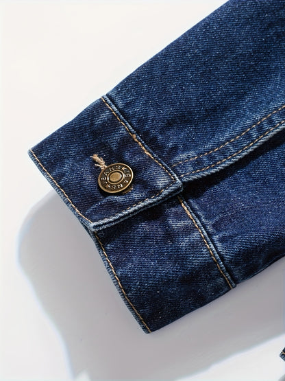 Men's Slim-Fit Denim Jacket - Casual Cotton Blend, Long Sleeve with Pockets, Machine Washable
