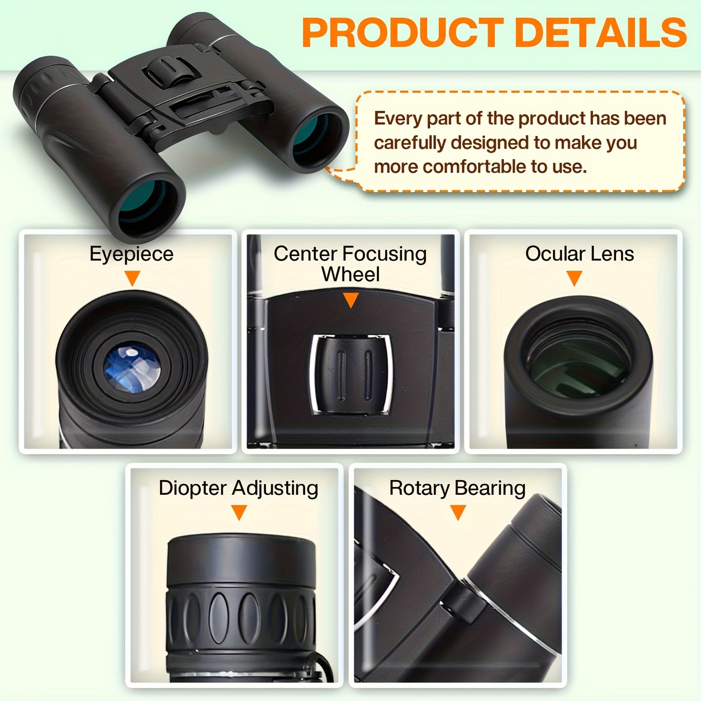 10x22 Compact Folding Binoculars HD Lightweight Pocket Size with Prism Imaging & Center Focus - Durable Plastic for Exploration, Concerts, Sports Events, Compact Binoculars