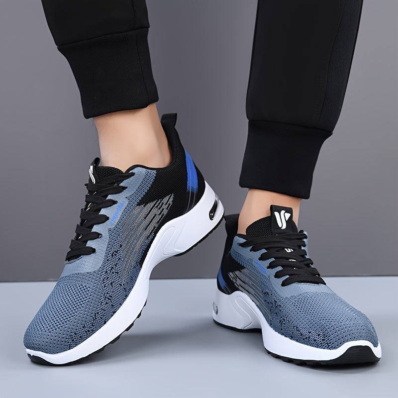 All-Season Breathable Knit Men'S Shoes with Cushioning Air Cushion for Sports, Lightweight And Soft Elastic Running Fitness Shoes, Versatile for Daily Commuting, Lace-Up, Low Top, Fabric Upper, Fabric Inner, PVC Sole, Fabric