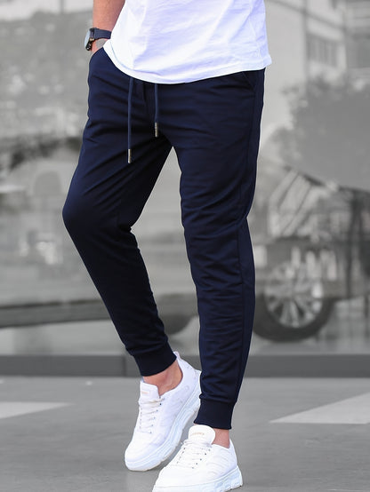 Men's Solid Color Jogger Sports Pants With Drawstrings, Casual Lightweight And Breathable Running Fitness Slim Pants Outdoor Trousers