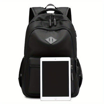 Stylish Black Nylon Backpack - Lightweight, High Quality, Large Capacity with Laptop Compartment, Adjustable Straps & Mesh Pockets for School, Travel, and Work