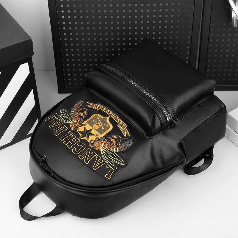 Men'S Genuine Backpack - Large Capacity, Multi-Functional Trolley Bag with Adjustable Straps, Golden Embossed Design, Perfect for School, Work, or Travel, Backpack for Travel, Durable Zipper Closure