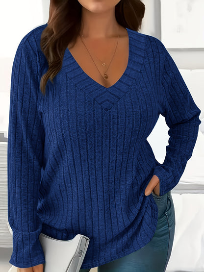 Women's Loose Fit V-Neck Polyester T-Shirt With Soft And Breathable Fabric, All-Season Casual Long Sleeve Tee, Machine Washable